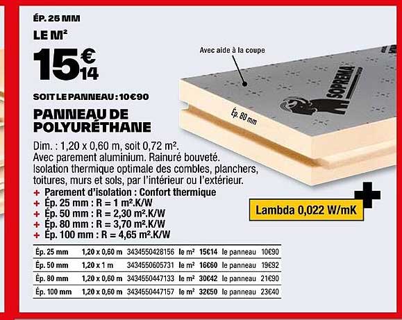 Panneau Polyurthane 100 Mm Brico Dpt
