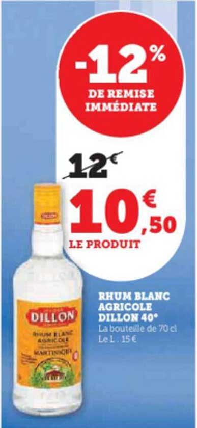 Rhum blanc agricole Dillon 40°