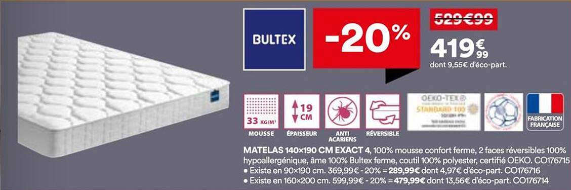-20% sur le matelas Bultex Exact 4