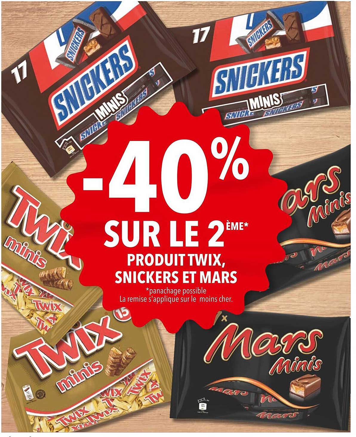 -40% SUR LE 2 ÈME* PRODUIT TWIX, SNICKERS ET MARS