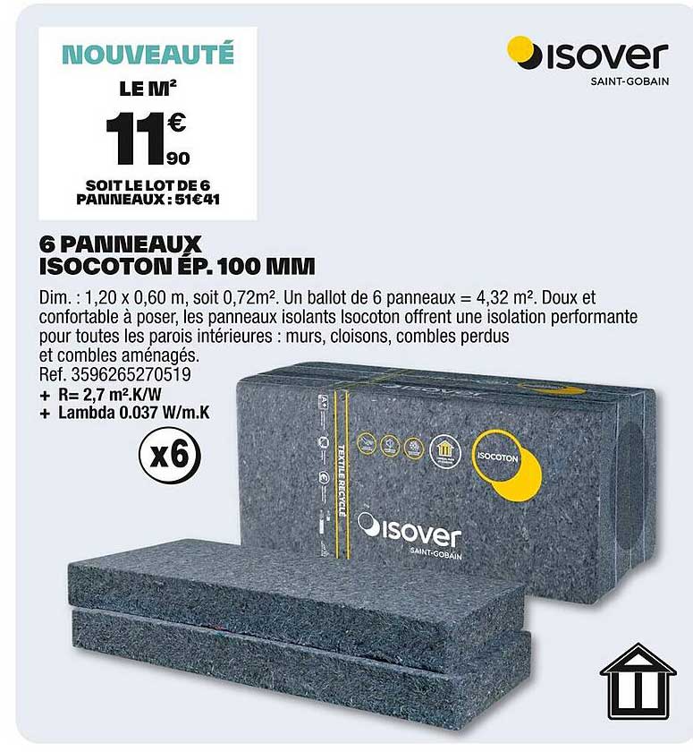 6 PANNEAUX ISOCOTON ÉP. 100 MM