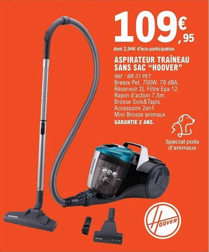 ASPIRATEUR TRAÎNEAU SANS SAC "HOOVER"
