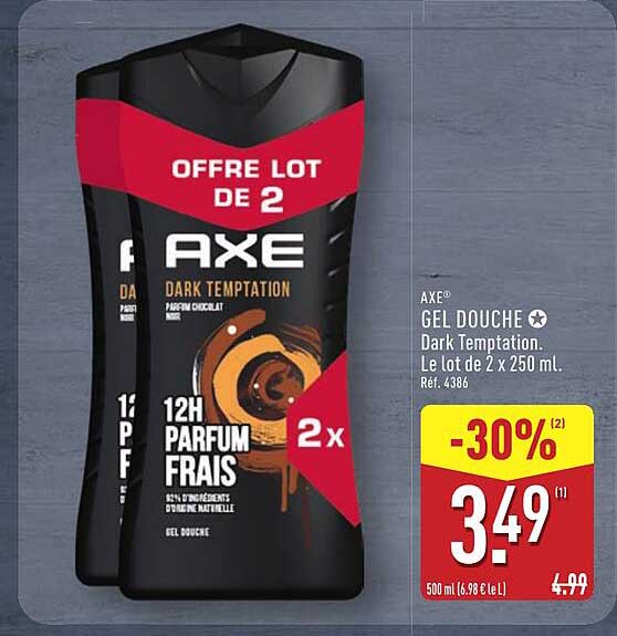 AXE® GEL DOUCHE ★ Dark Temptation. Le Lot de 2 x 250 mL.