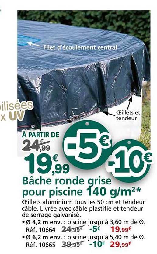 Bâche ronde grise pour piscine 140 g/m²*