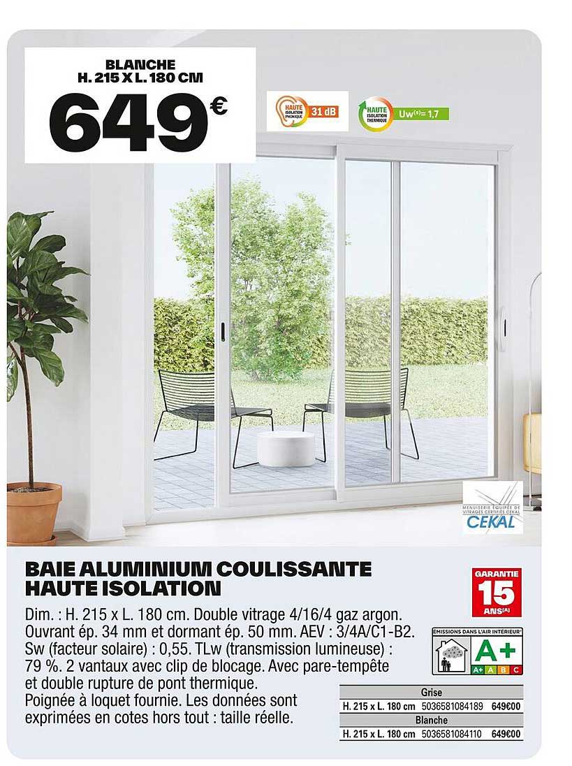 BAIE ALUMINIUM COULISSANTE HAUTE ISOLATION