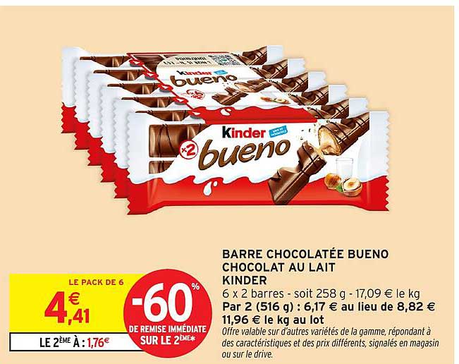 BARRE CHOCOLATÉE BUENO CHOCOLAT AU LAIT KINDER