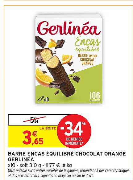 BARRE ENCAS ÉQUILIBRÉ CHOCOLAT ORANGE GERLINÉA