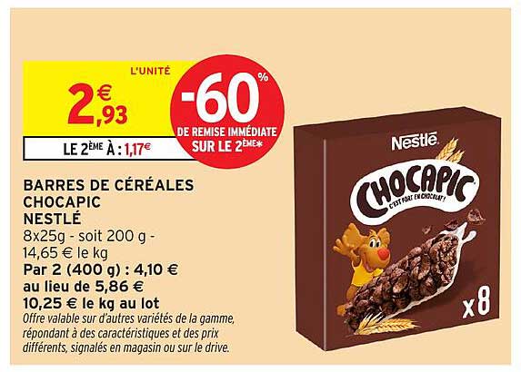BARRES DE CÉRÉALES CHOCAPIC NESTLÉ