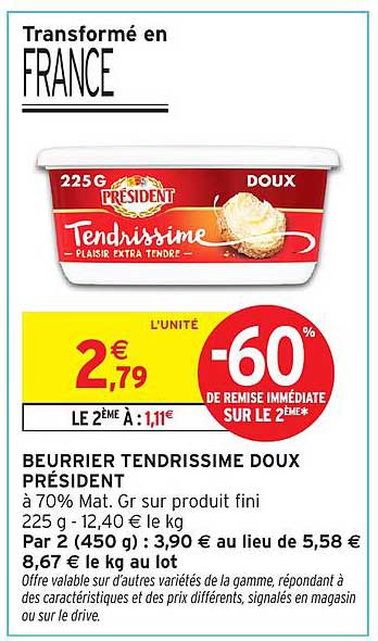 BEURRIER TENDRISSIME DOUX PRÉSIDENT