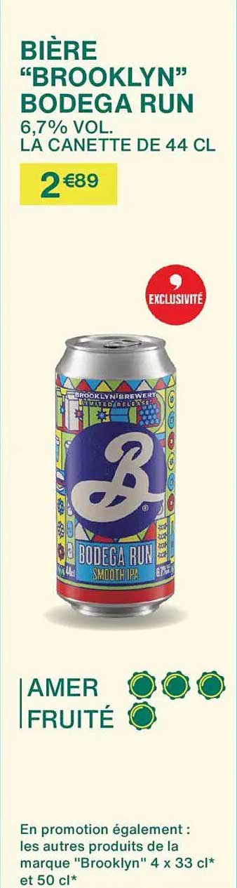 BIÈRE “BROOKLYN” BODEGA RUN 6,7% VOL. LA CANETTE DE 44 CL