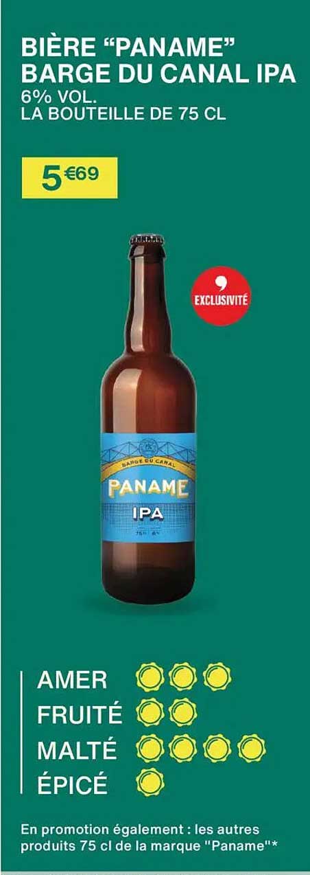 Bière "Paname" Barge du Canal IPA 6% VOL. LA BOUTEILLE DE 75 CL