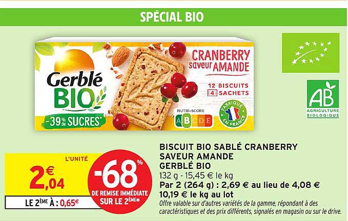 BISCUIT BIO SABLE CRANBERRY SAVEUR AMANDE