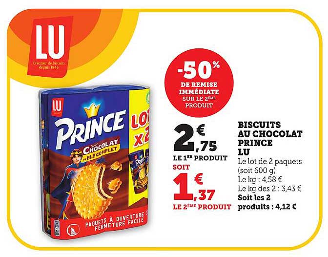 BISCUITS AU CHOCOLAT PRINCE LU