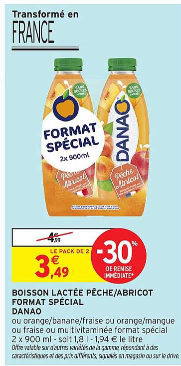 BOISSON LACTÉE PÊCHE/ABRICOT FORMAT SPÉCIAL DANAO