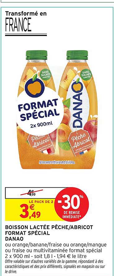 BOISSON LACTÉE PÊCHE/ABRICOT FORMAT SPÉCIAL DANAO