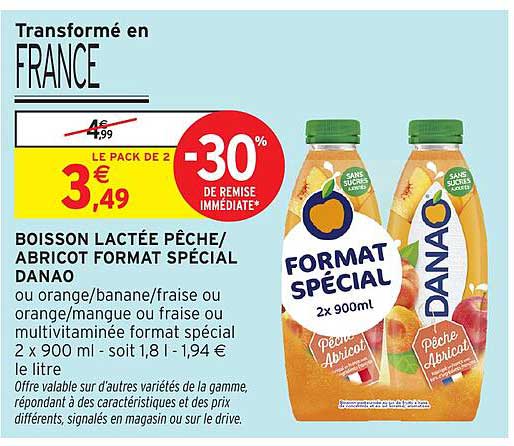 BOISSON LACTÉE PÊCHE/ABRICOT FORMAT SPÉCIAL DANAO