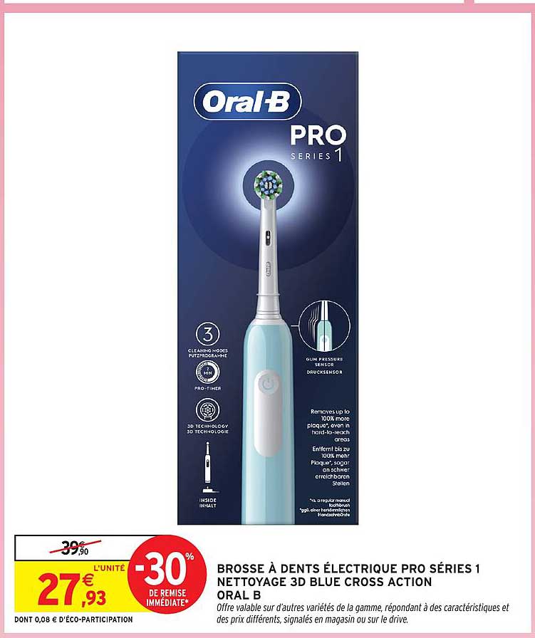 BROSSE À DENTS ÉLECTRIQUE PRO SÉRIES 1 NETTOYAGE 3D BLUE CROSS ACTION ORAL B