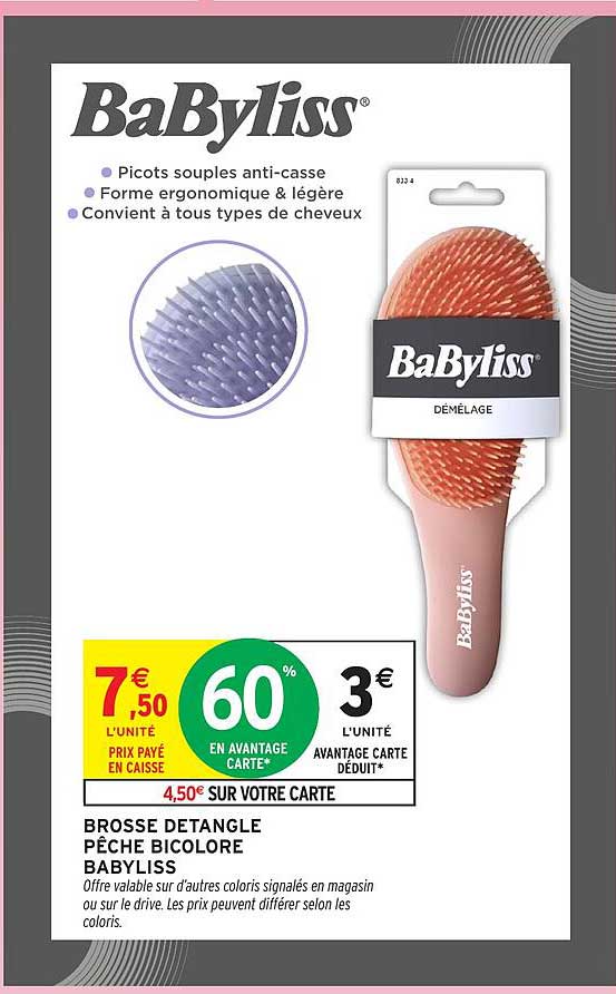 BROSSE DETANGLE PÊCHE BICOLORE BABYLISS