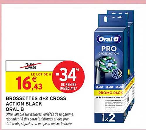 BROSSETTES 4+2 CROSS ACTION BLACK ORAL B