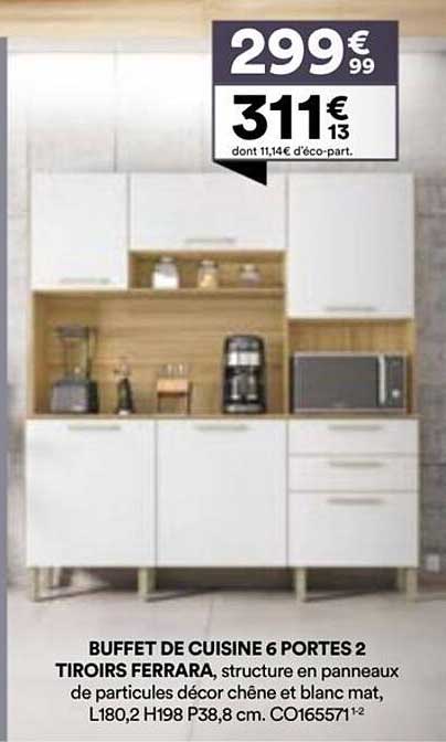 BUFFET DE CUISINE 6 PORTES 2 TIROIRS FERRARA