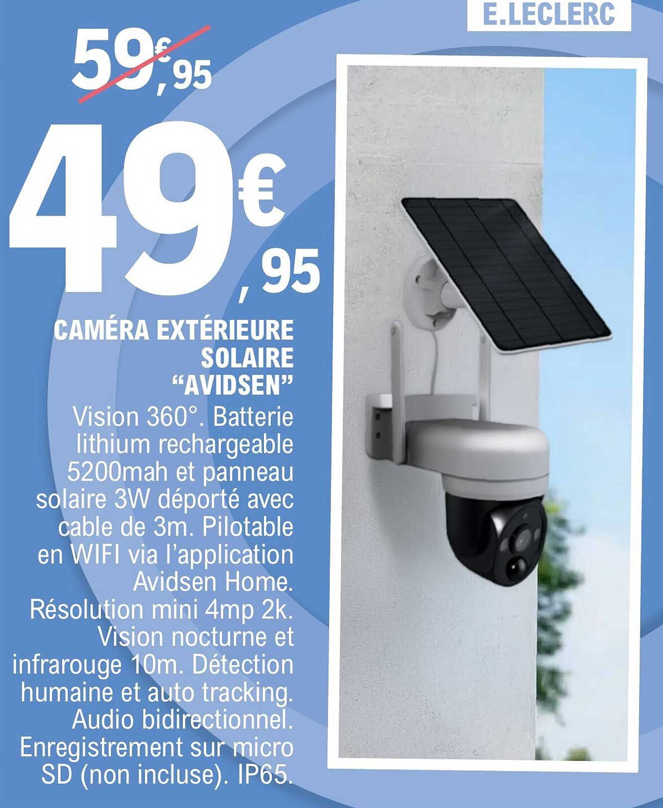 CAMÉRA EXTÉRIEURE SOLAIRE “AVIDSEN”