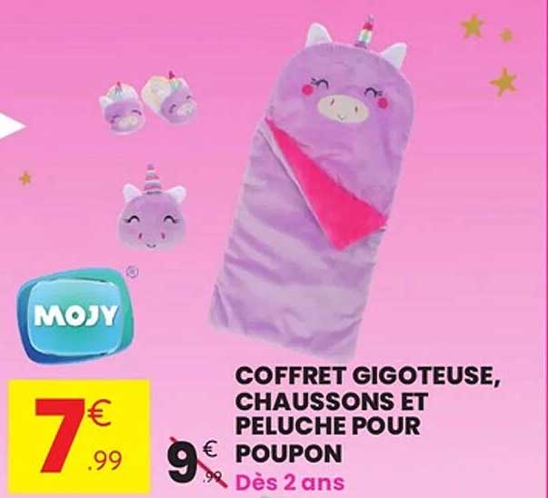 COFFRET GIGOTEUSE, CHAUSSONS ET PELUCHE POUR POUPON