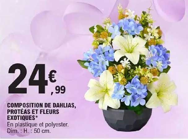 COMPOSITION DE DAHLIAS, PROTÉAS ET FLEURS EXOTIQUES*