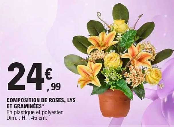 COMPOSITION DE ROSES, LYS ET GRAMINÉES*