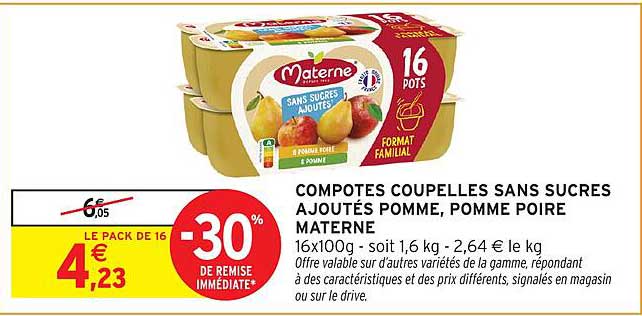 COMPOTES COUPELLES SANS SUCRES AJOUTÉS POMME, POMME POIRE MATERNELLE