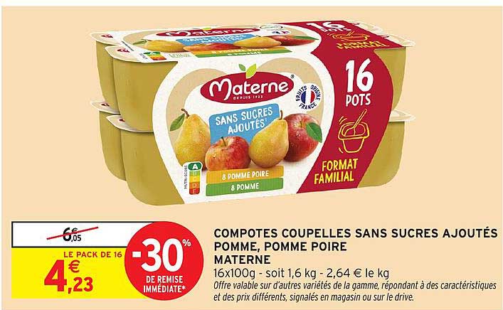 COMPOTES COUPELLES SANS SUCRES AJOUTÉS POMME, POMME POIRE MATERNELLE
