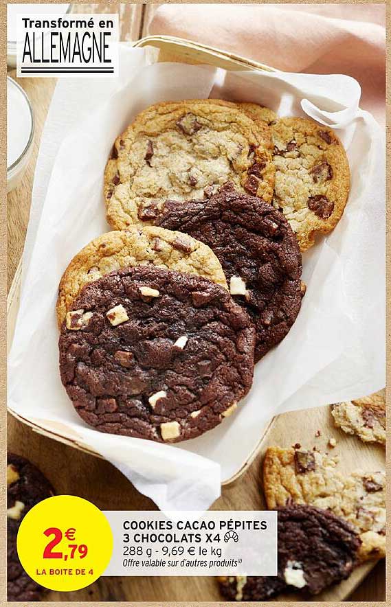 COOKIES CACAO PÉPITES 3 CHOCOLATS X4