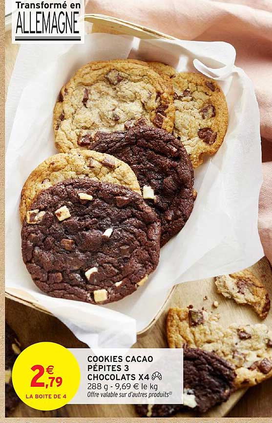 COOKIES CACAO PÉPITES 3 CHOCOLATS X4