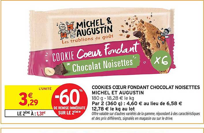COOKIES CŒUR FONDANT CHOCOLAT NOISETTES MICHEL ET AUGUSTIN