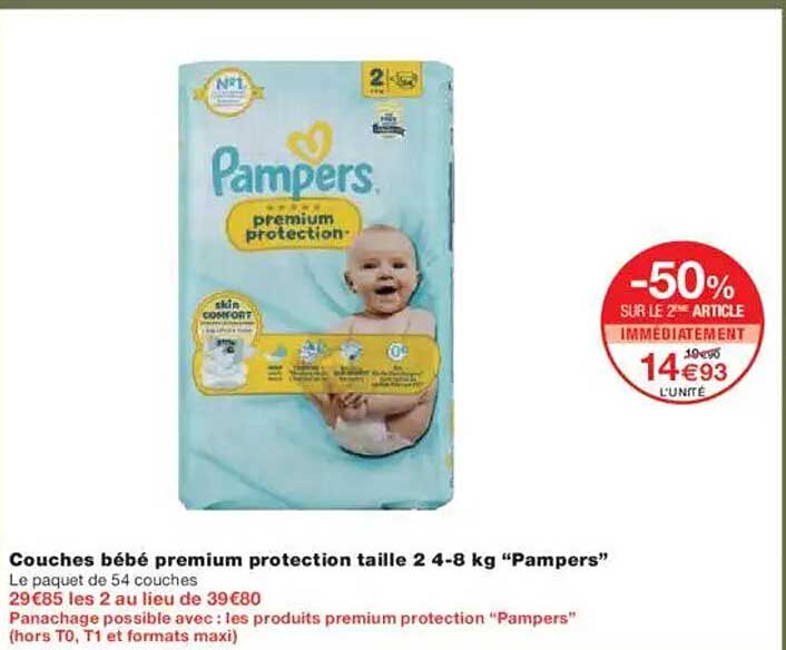 Couches bébé premium protection taille 2 4-8 kg "Pampers"