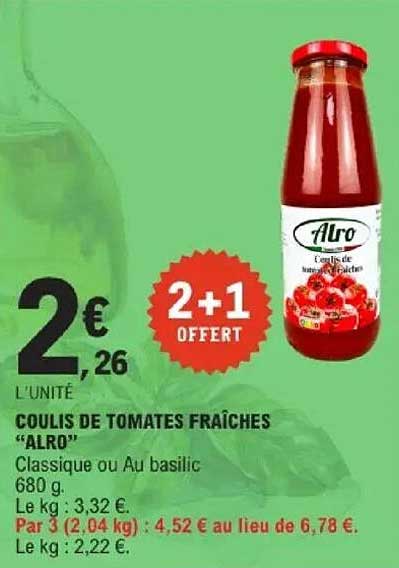 Coulis de tomates fraîches "Alro"
