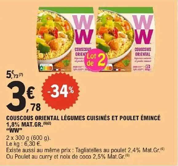 COUSCOUS ORIENTAL LÉGUMES CUISINÉS ET POULET ÉMINCÉ 1,8% MAT.GR.