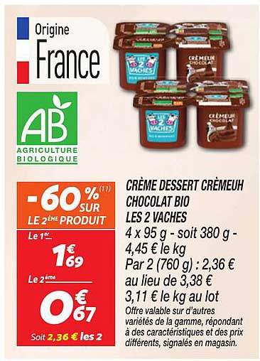 CRÈME DESSERT CRÈMEUHH CHOCOLAT BIO LES 2 VACHES