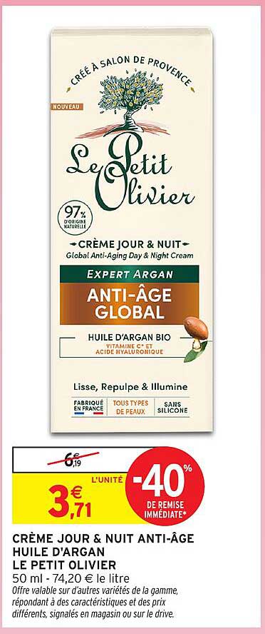 CRÈME JOUR & NUIT ANTI-ÂGE HUILE D'ARGAN LE PETIT OLIVIER
