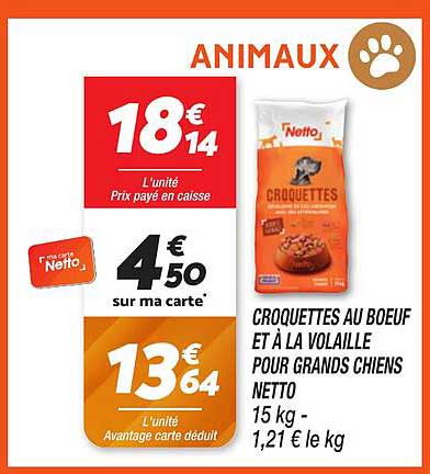 CROQUETTES AU BOEUF ET À LA VOLAILLE POUR GRANDS CHIENS NETTO