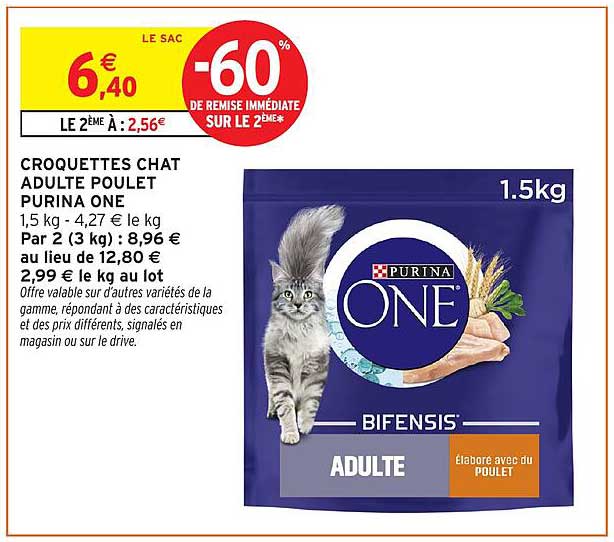 CROQUETTES CHAT ADULTE POULENT PURINA ONE