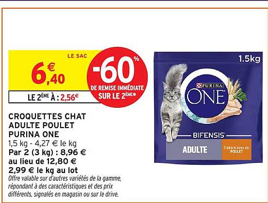 CROQUETTES CHAT ADULTE POULLET PURINA ONE
