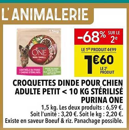 CROQUETTES DINDE POUR CHIEN ADULTE PETIT < 10 KG STÉRILISÉ PURINA ONE