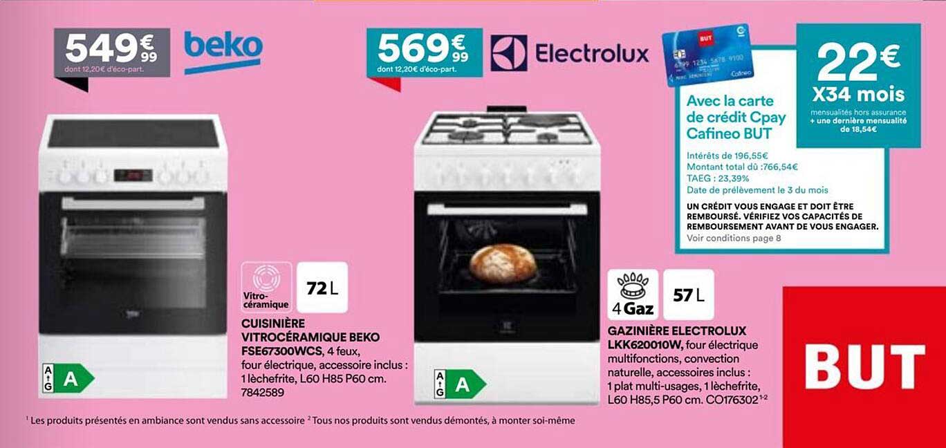 CUISINIÈRE VITROCÉRAMIQUE BEKO FSE67300WCS et GAZINIÈRE ELECTROLUX LKK620010W
