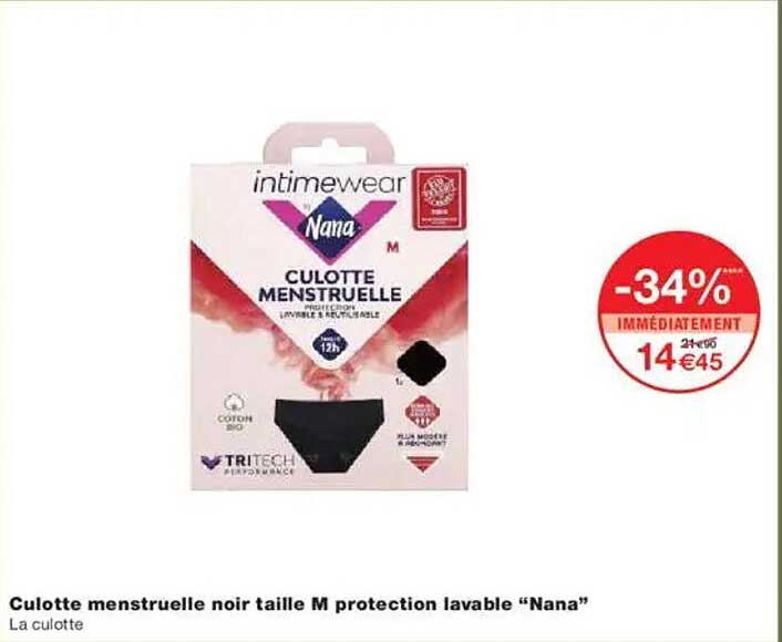Culotte menstruelle noir taille M protection lavable “Nana”