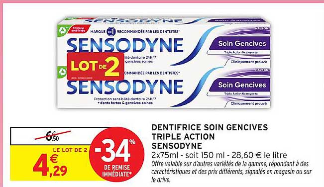 DENTIFRICE SOIN GENCIVES TRIPLE ACTION SENSODYNE