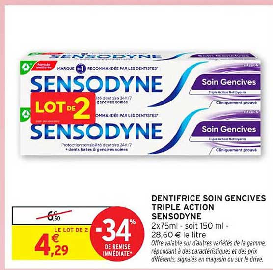 DENTIFRICE SOIN GENCIVES TRIPLE ACTION SENSODYNE