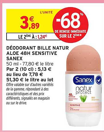 DÉODORANT BILLE NATUR ALOE 48H SENSITIVE SANEX