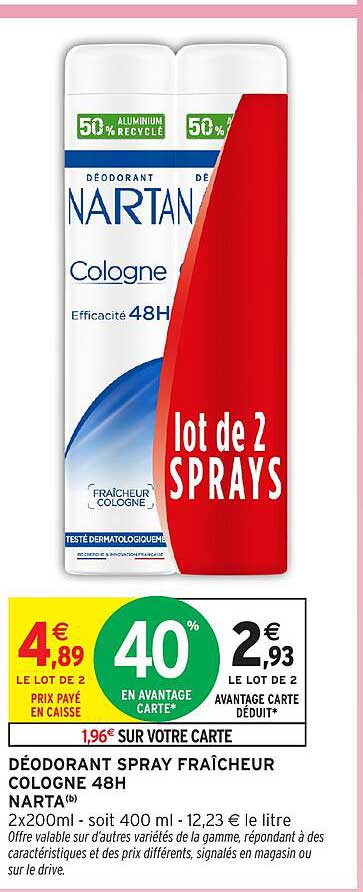 DÉODORANT SPRAY FRAÎCHEUR COLOGNE 48H NARTA