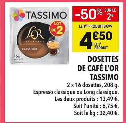 DOSSETTES DE CAFÉ L'OR TASSIMO