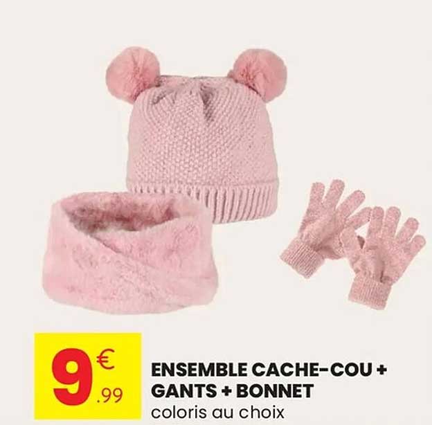 ENSEMBLE CACHE-COU + GANTS + BONNET